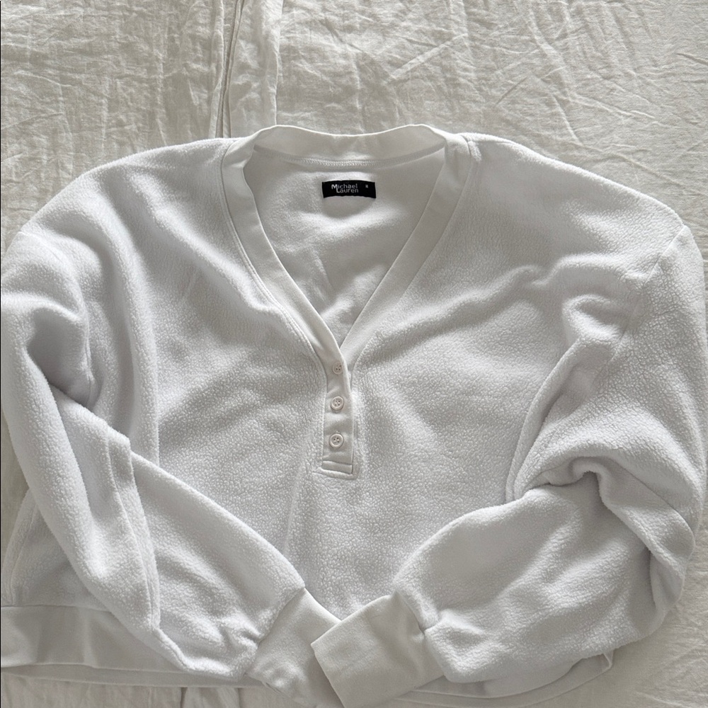 Michael Lauren White V-Neck Fleece Sweatshirt